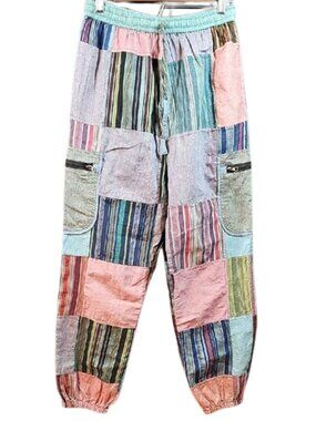 Ananta Patchwork Jogger Pants S/M  Cotton Boho Festival Hippie Cottagecore Harem